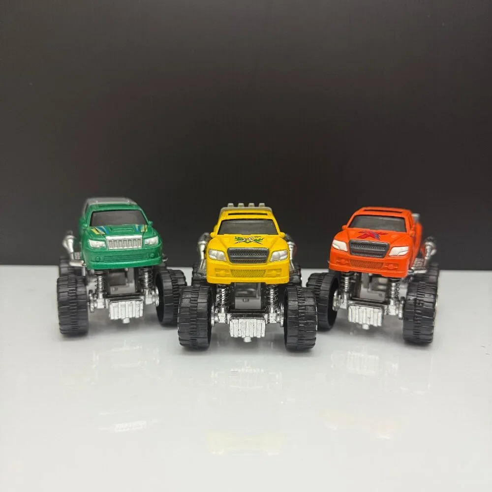 Lot of 3 Polyfect Toys Monster, Thunder and Racing Plastic Trucks
